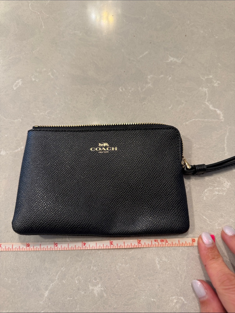 Coach Black Leather Wristlet with Gold Logo USED